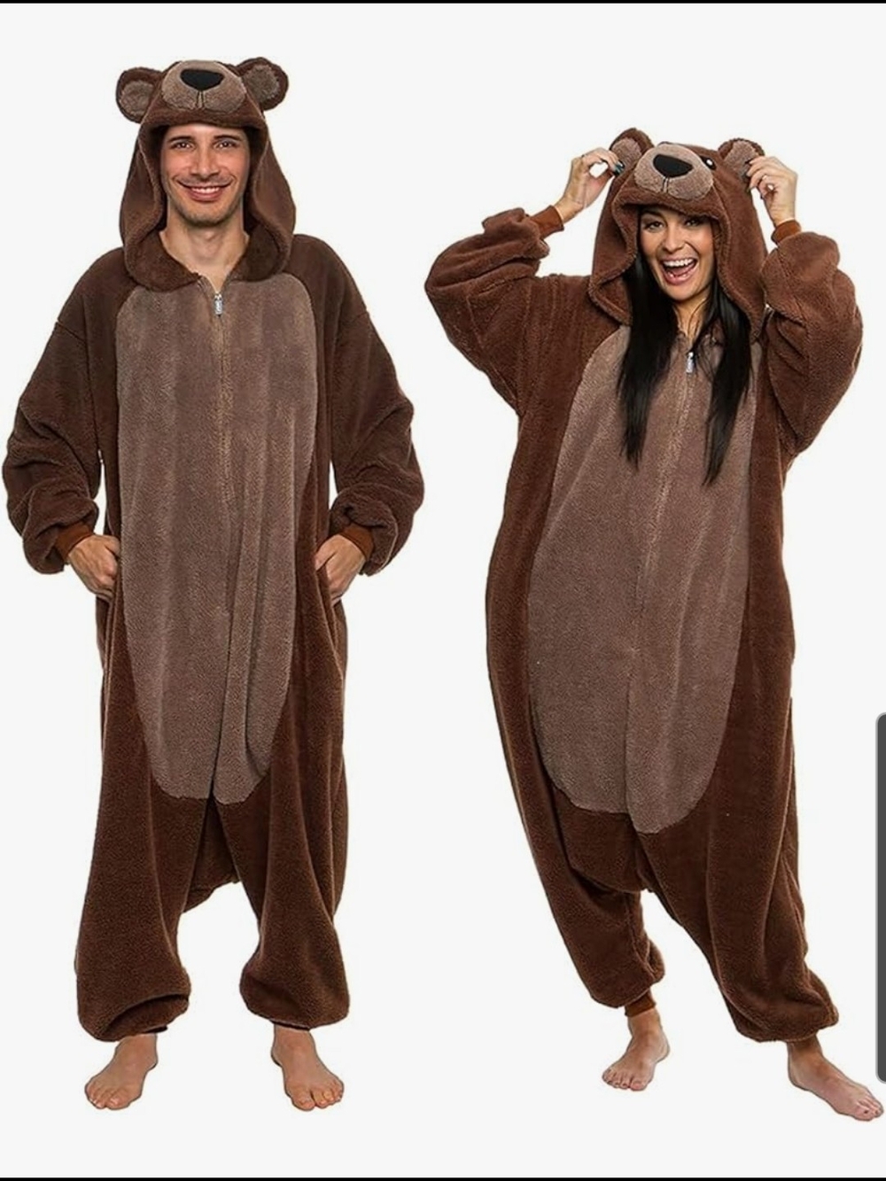 Unisex Plush Brown Bear Onesie With Hood  Cozy Animal Footie Size Med